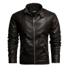 Aliexpress Amazon Autumn and winter men's stand-up collar, fleece and thickened, fleece and thickened pu leather jacket, large-sized leather jacket for men details Picture